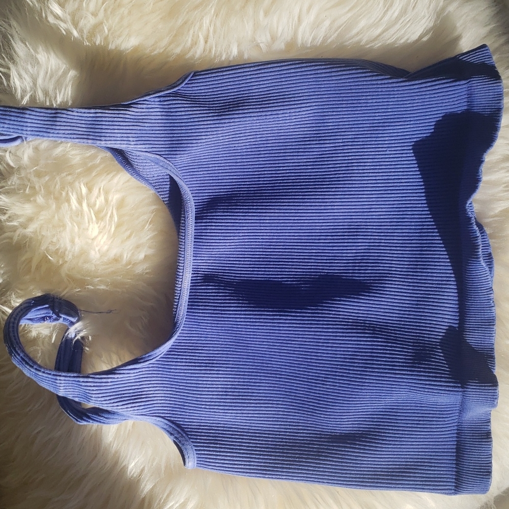 Free People Happiness Runs Square Neck Crop  Tank Blue M/L Nwot - Picture 3 of 4